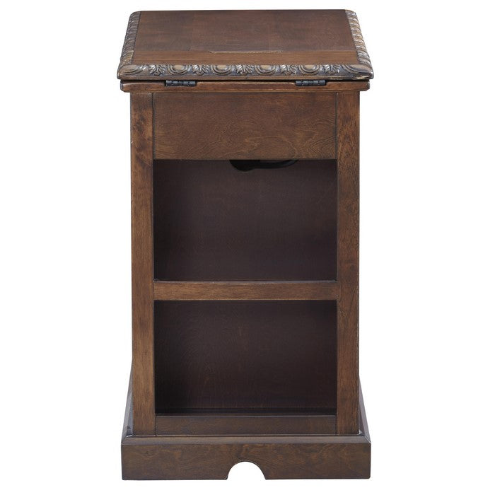 1 Door Chair Side End Table with Pull Out Tray and Power Strip, Brown