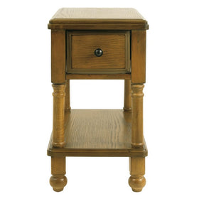 1 Drawer Chair Side End Table with Open Bottom Shelf and Turned Legs, Brown