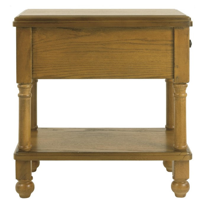 1 Drawer Chair Side End Table with Open Bottom Shelf and Turned Legs, Brown