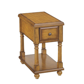 1 Drawer Chair Side End Table with Open Bottom Shelf and Turned Legs, Brown
