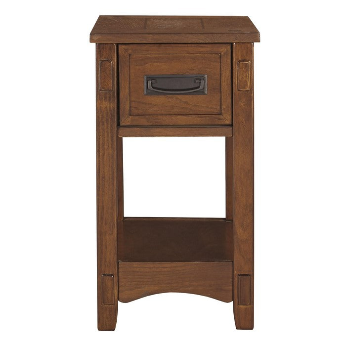 1 Drawer Chair Side End Table with Open Bottom Shelf, Brown