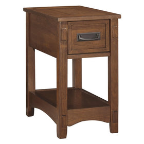 1 Drawer Chair Side End Table with Open Bottom Shelf, Brown