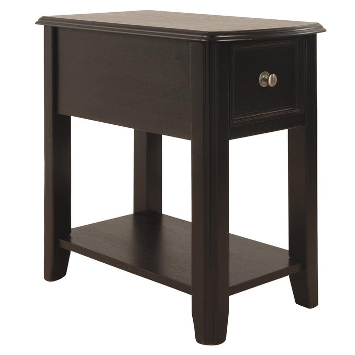 1 Drawer Chair Side End Table with Open Bottom Shelf, Dark Brown