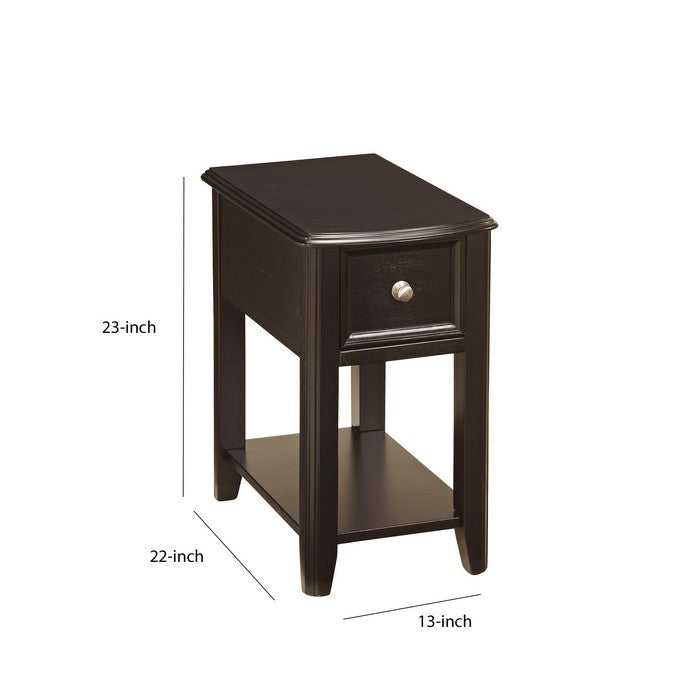 1 Drawer Chair Side End Table with Open Bottom Shelf, Dark Brown