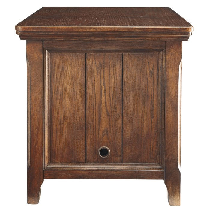 1 Drawer Wooden Media End Table with Sliding Top and Power Hub, Brown