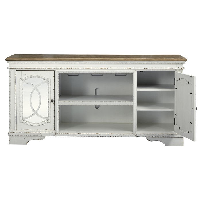 2 Cabinet TV Stand with Adjustable Shelves, Extra Large, White and Brown