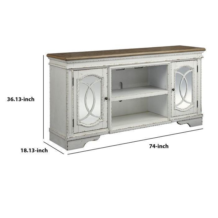 2 Cabinet TV Stand with Adjustable Shelves, Extra Large, White and Brown