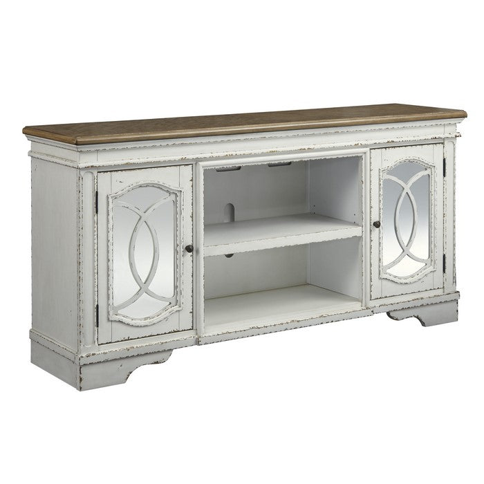 2 Cabinet TV Stand with Adjustable Shelves, Extra Large, White and Brown