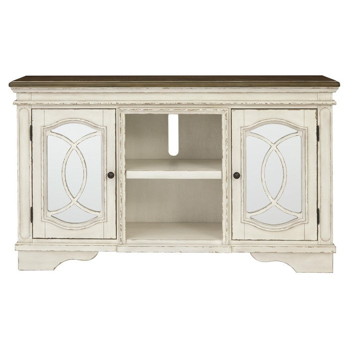 2 Cabinet Wooden TV Stand with Adjustable Shelves, Large, White and Brown