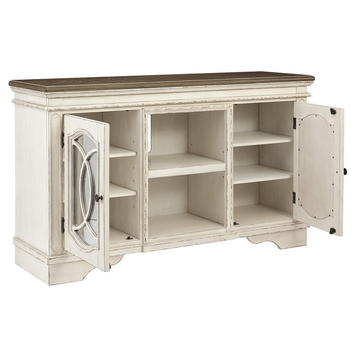 2 Cabinet Wooden TV Stand with Adjustable Shelves, Large, White and Brown