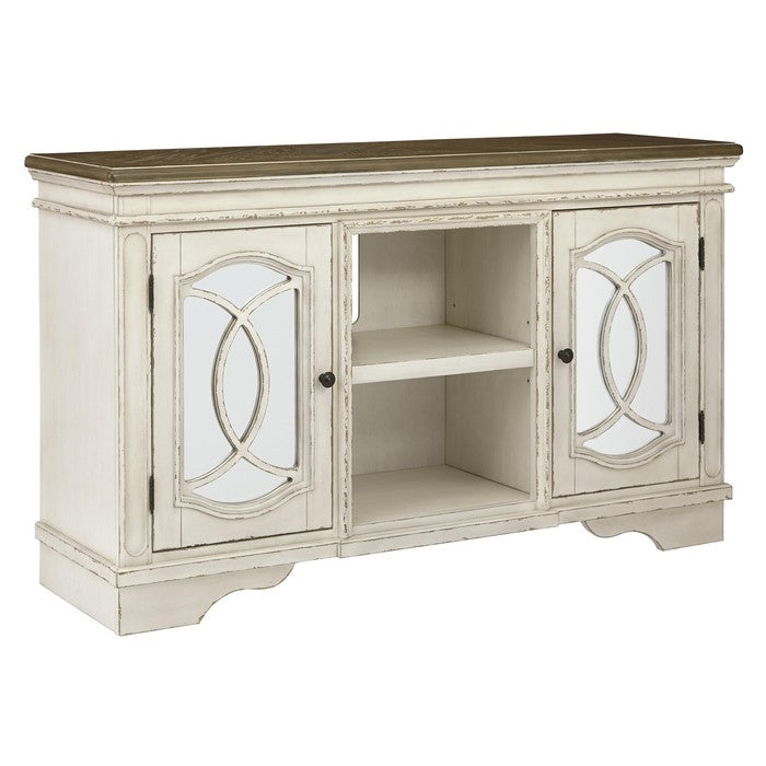 2 Cabinet Wooden TV Stand with Adjustable Shelves, Large, White and Brown