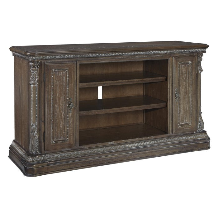 2 Door Traditional Wooden TV Stand with Adjustable Shelves, Large, Brown