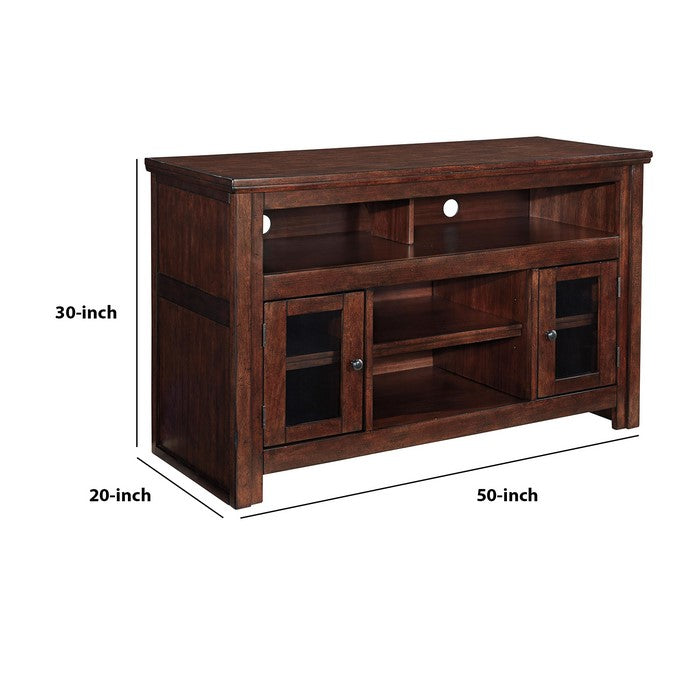 2 Door Wooden TV Stand with 2 Cabinets and Adjustable Shelf, Medium, Brown