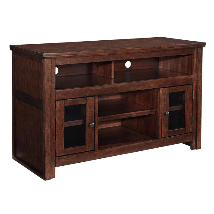 2 Door Wooden TV Stand with 2 Cabinets and Adjustable Shelf, Medium, Brown