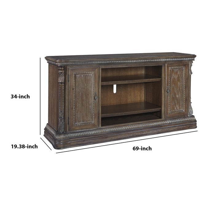 2 Door Wooden TV Stand with Adjustable Shelves, Extra Large, Brown