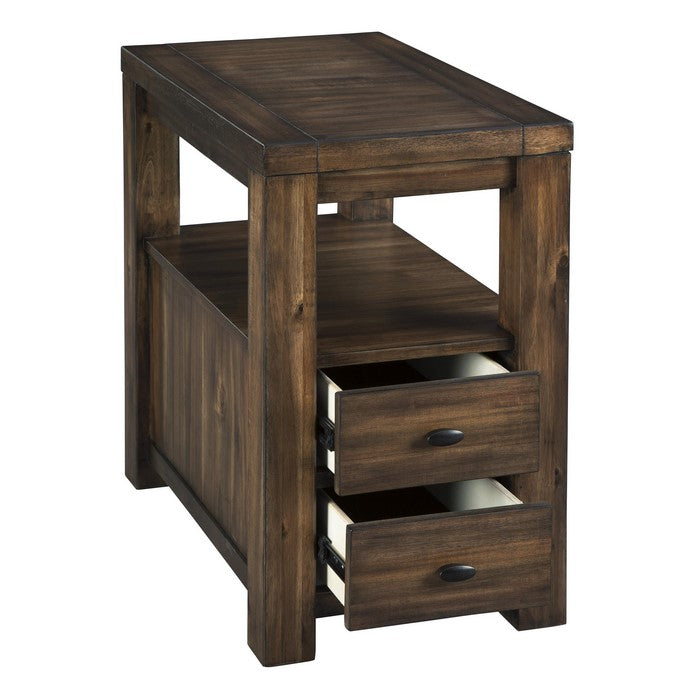 2 Drawer Chair Side End Table with Open Shelf, Brown