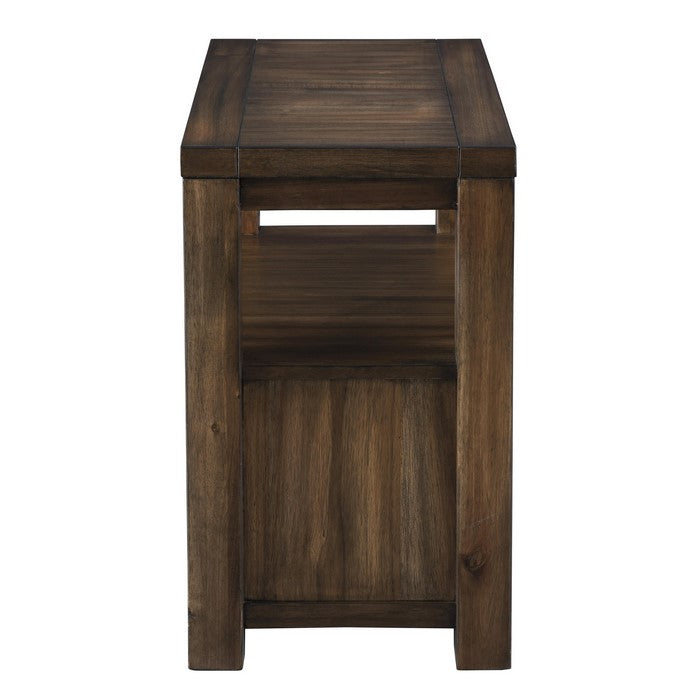 2 Drawer Chair Side End Table with Open Shelf, Brown