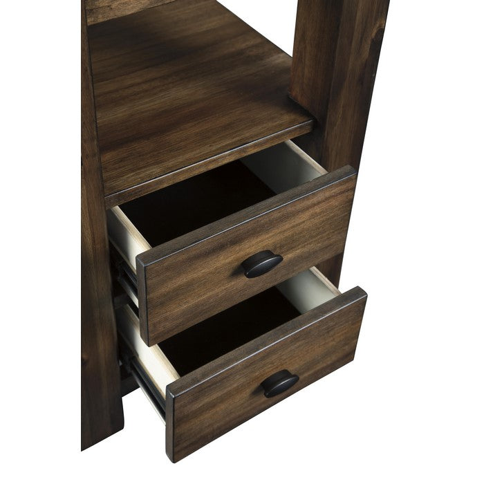 2 Drawer Chair Side End Table with Open Shelf, Brown
