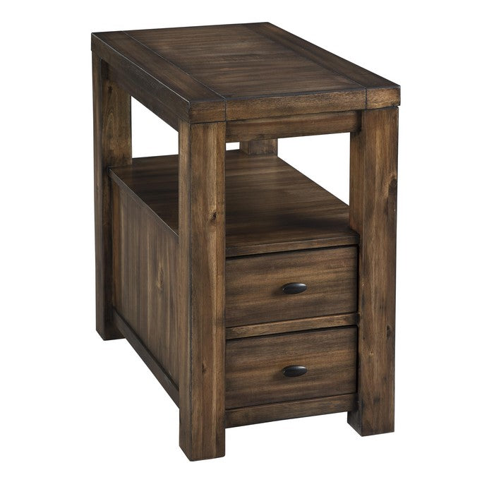 2 Drawer Chair Side End Table with Open Shelf, Brown