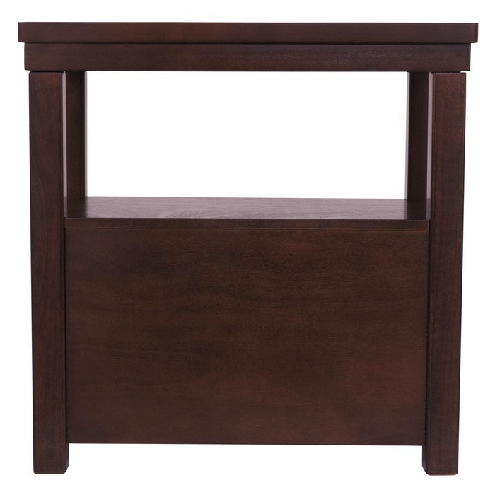 2 Drawer Chair Side End Table with Open Shelf, Dark Brown
