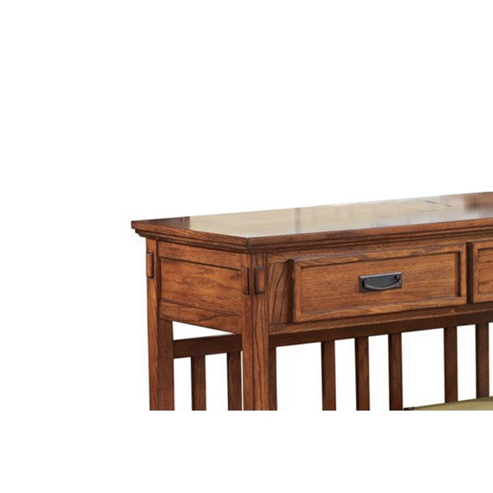 2 Drawer Mission Style Console Table with Open Bottom Shelf, Brown