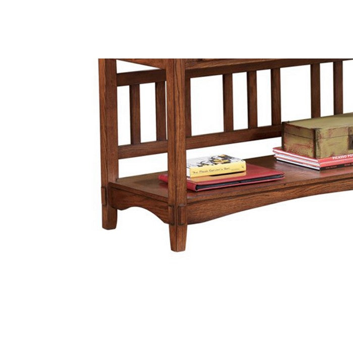 2 Drawer Mission Style Console Table with Open Bottom Shelf, Brown