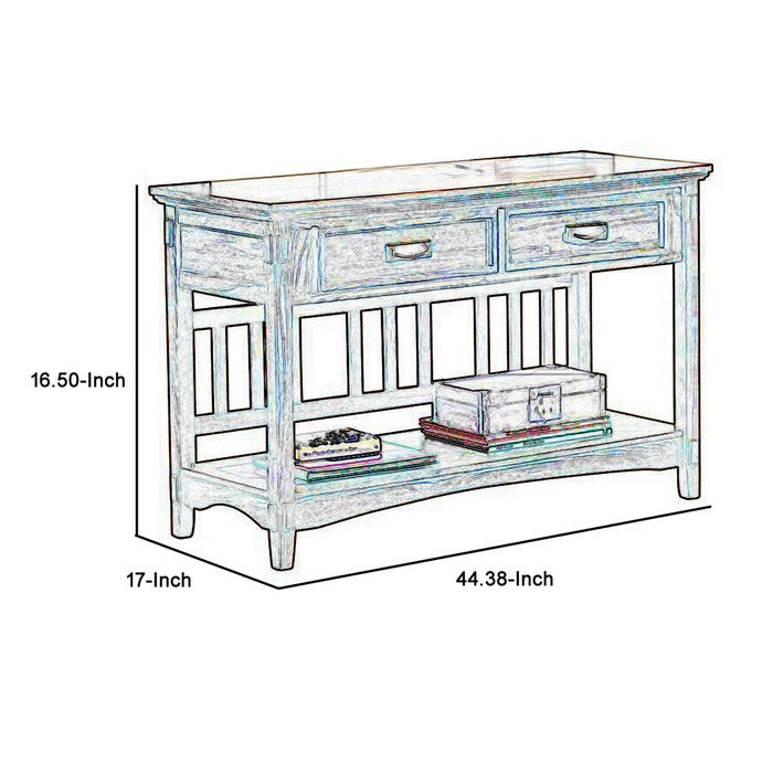 2 Drawer Mission Style Console Table with Open Bottom Shelf, Brown