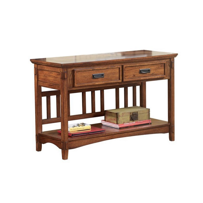 2 Drawer Mission Style Console Table with Open Bottom Shelf, Brown