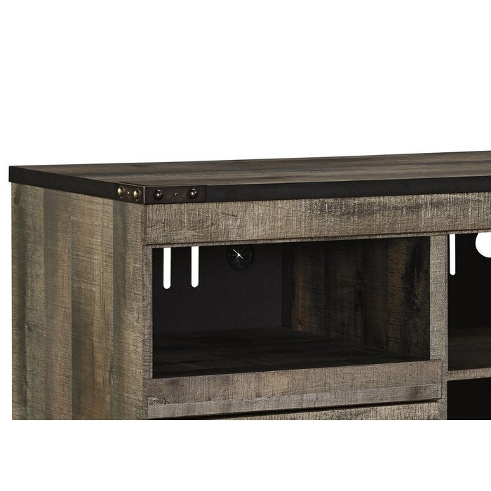 2 Drawer TV Stand with 2 Compartments and Adjustable Shelf, Large, Brown