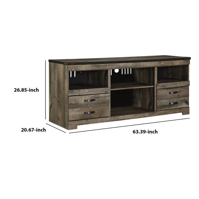 2 Drawer TV Stand with 2 Compartments and Adjustable Shelf, Large, Brown