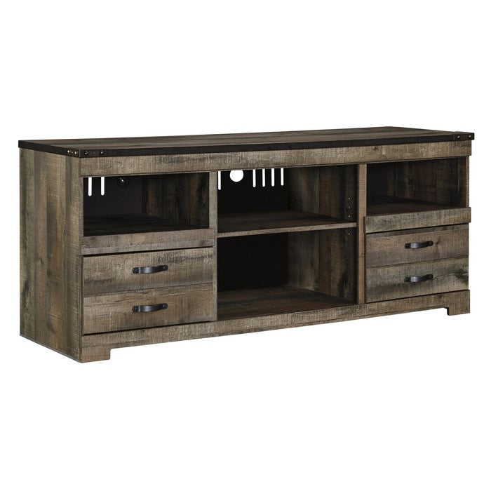 2 Drawer TV Stand with 2 Compartments and Adjustable Shelf, Large, Brown