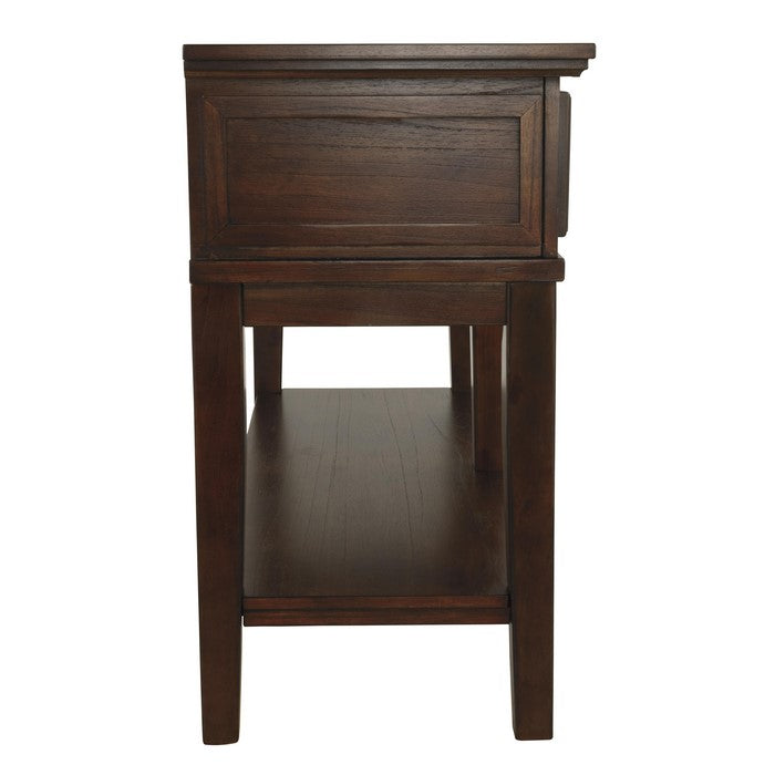 2 Drawer Wooden Console Table with Block Feet and Open Bottom Shelf, Brown
