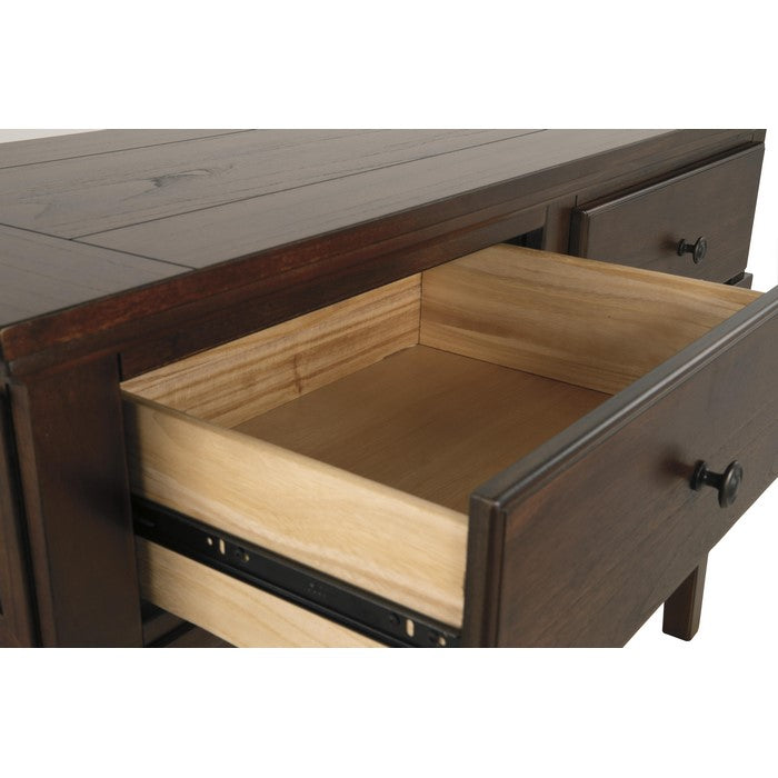 2 Drawer Wooden Console Table with Block Feet and Open Bottom Shelf, Brown