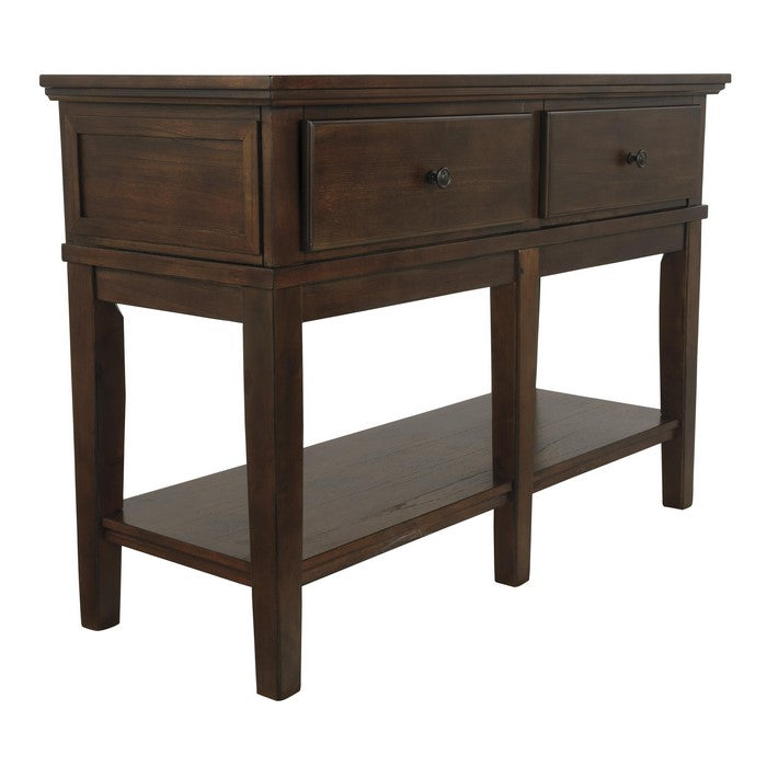 2 Drawer Wooden Console Table with Block Feet and Open Bottom Shelf, Brown