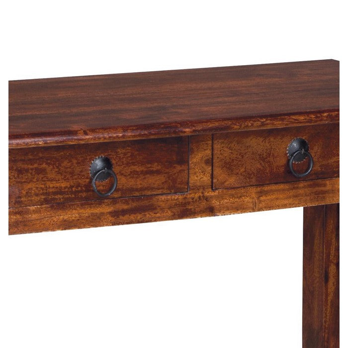 2 Drawer Wooden Console Table with Block Legs, Brown