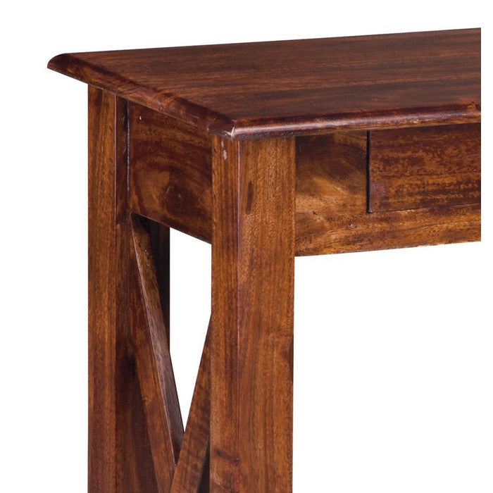 2 Drawer Wooden Console Table with Block Legs, Brown