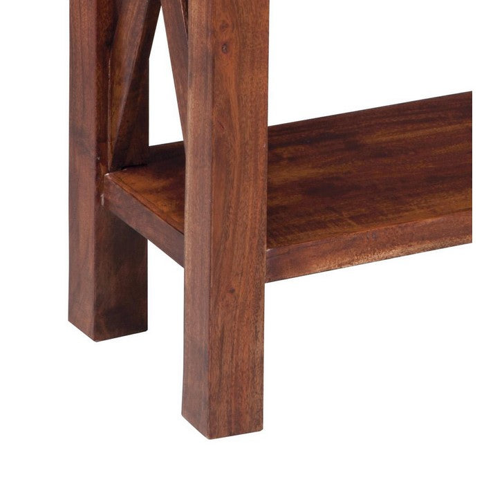 2 Drawer Wooden Console Table with Block Legs, Brown
