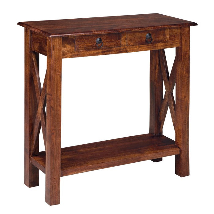 2 Drawer Wooden Console Table with Block Legs, Brown