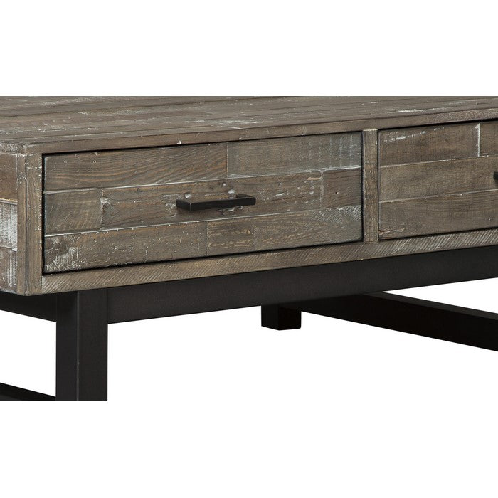 2 Drawer Wooden Lift Top Cocktail Table with Block Legs, Brown and Black