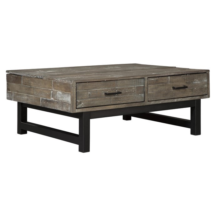 2 Drawer Wooden Lift Top Cocktail Table with Block Legs, Brown and Black