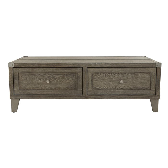 2 Drawer Wooden Lift Top Cocktail Table with Metal Accents, Brown