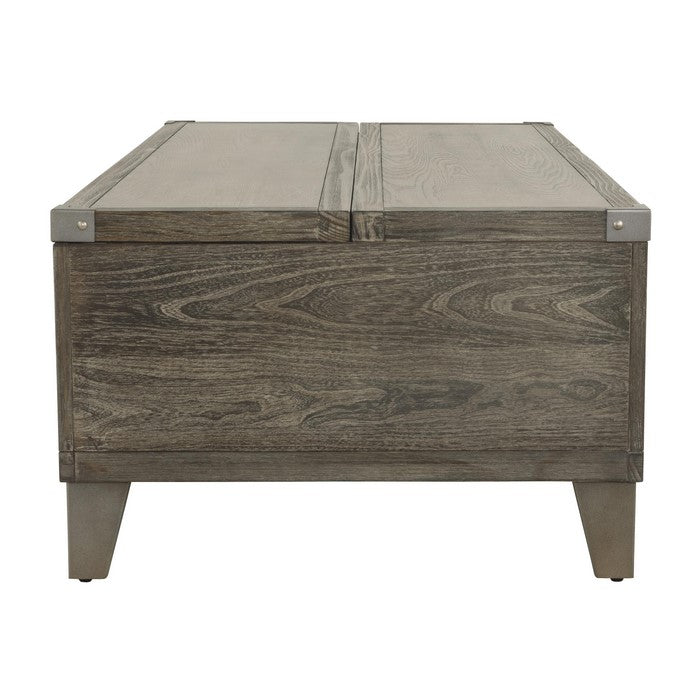 2 Drawer Wooden Lift Top Cocktail Table with Metal Accents, Brown