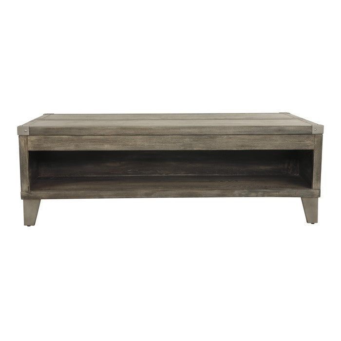 2 Drawer Wooden Lift Top Cocktail Table with Metal Accents, Brown