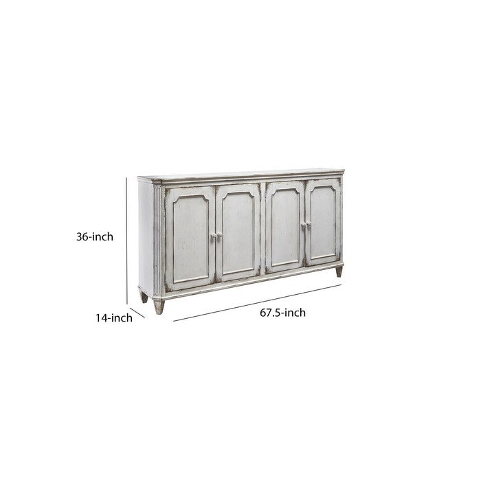 4 Panel Door Cabinet with Fluted Detail, Antique White