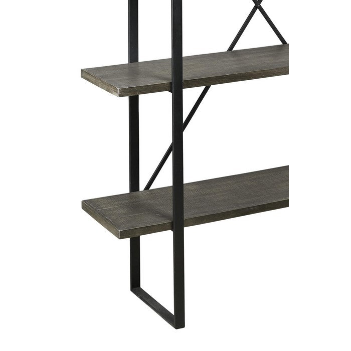 4 Tier Rectangle Metal Frame Bookcase with X Shaped Support, Black and Gray