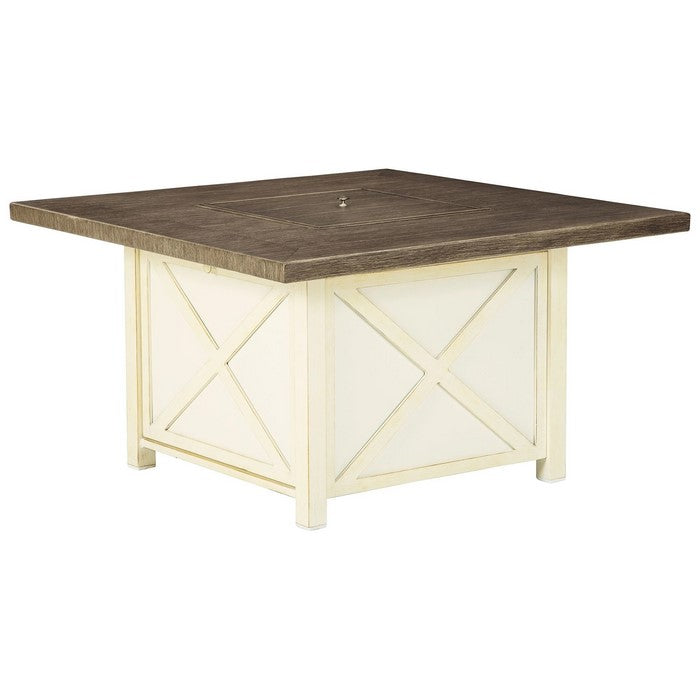 47 Inches Square Aluminum Frame Fire Pit Table with Door, Brown and White