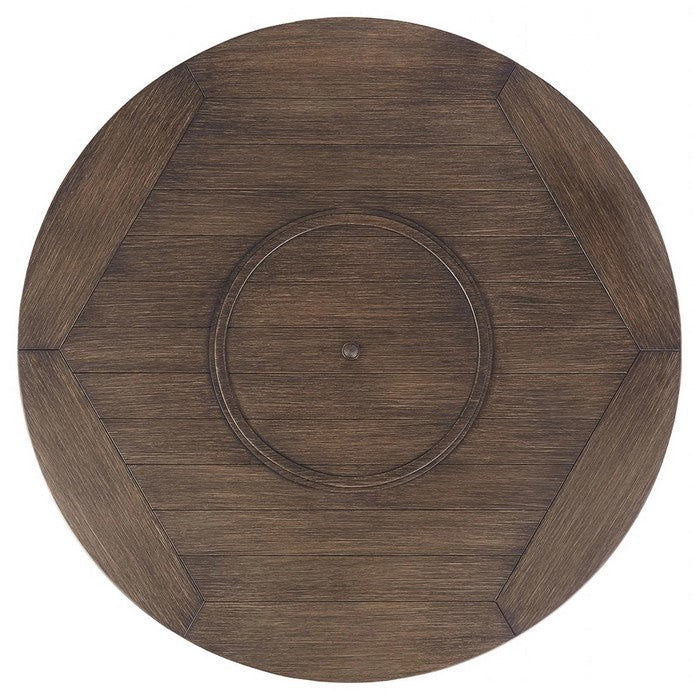 48 Inches Round Fire Pit Table with Handwoven Resin Wicker, Brown