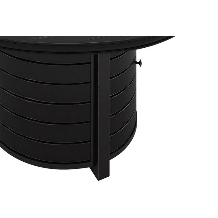 48 Inches Round Plank Style Aluminum Frame Fire Pit Table with Door, Black