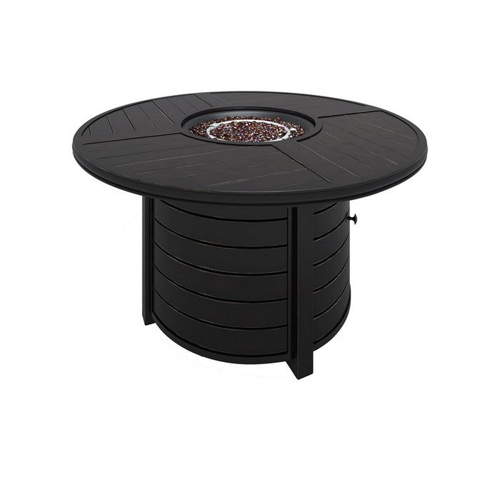 48 Inches Round Plank Style Aluminum Frame Fire Pit Table with Door, Black