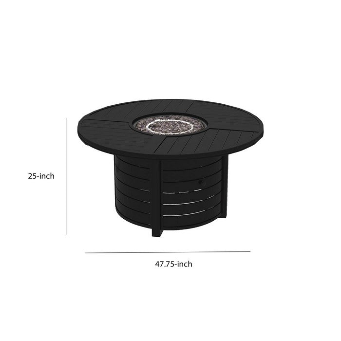 48 Inches Round Plank Style Aluminum Frame Fire Pit Table with Door, Black
